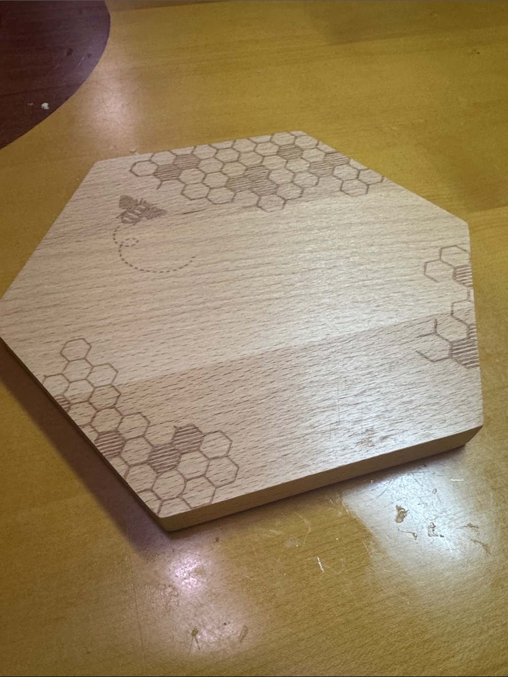 Talisman designs Hexagonal Wooden Serving/cutting Board with Honeycomb Etching